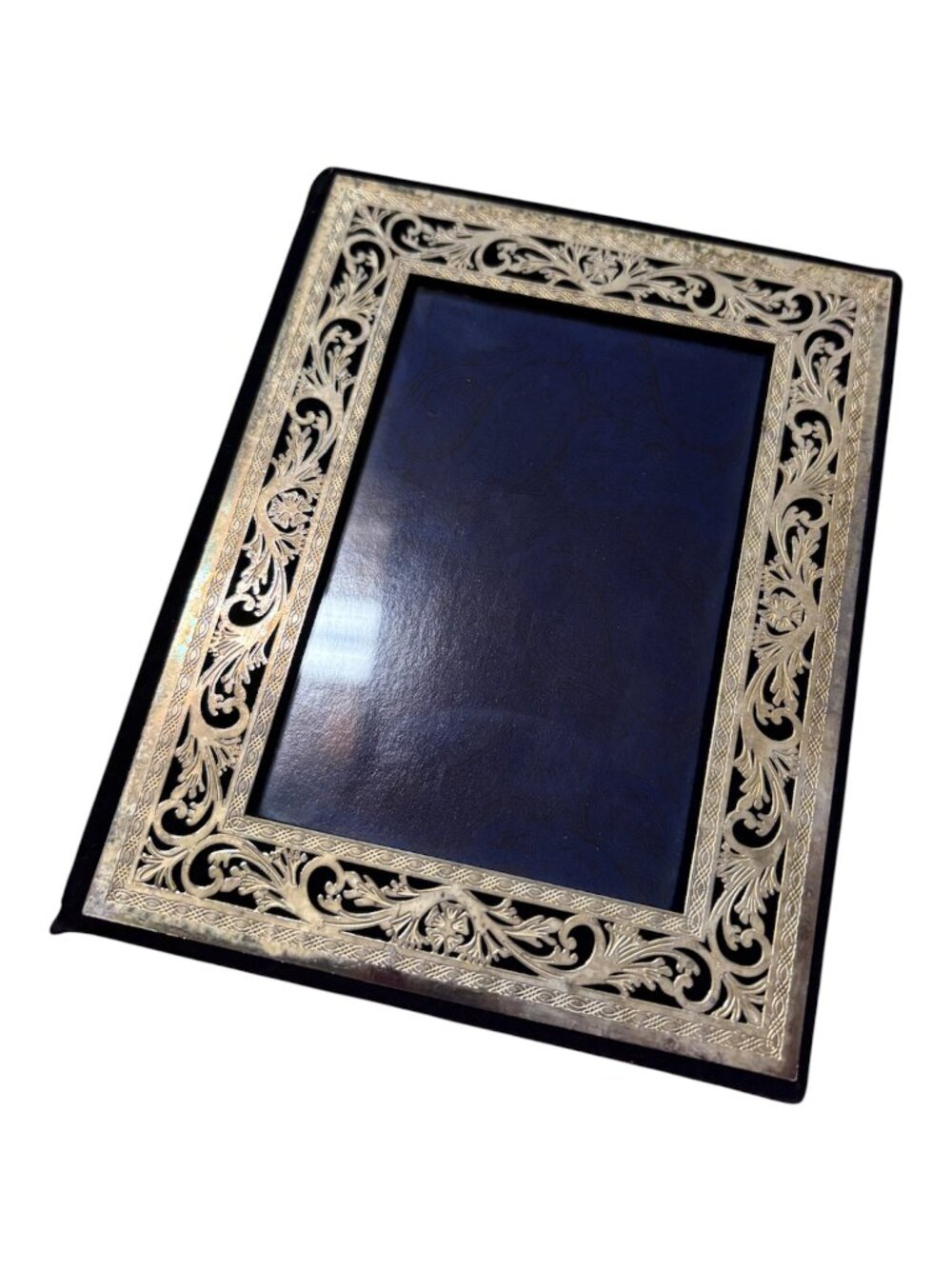 VINTAGE NEW Elegance Floral Photo Album Silver Plated Brass Black Satin Finish